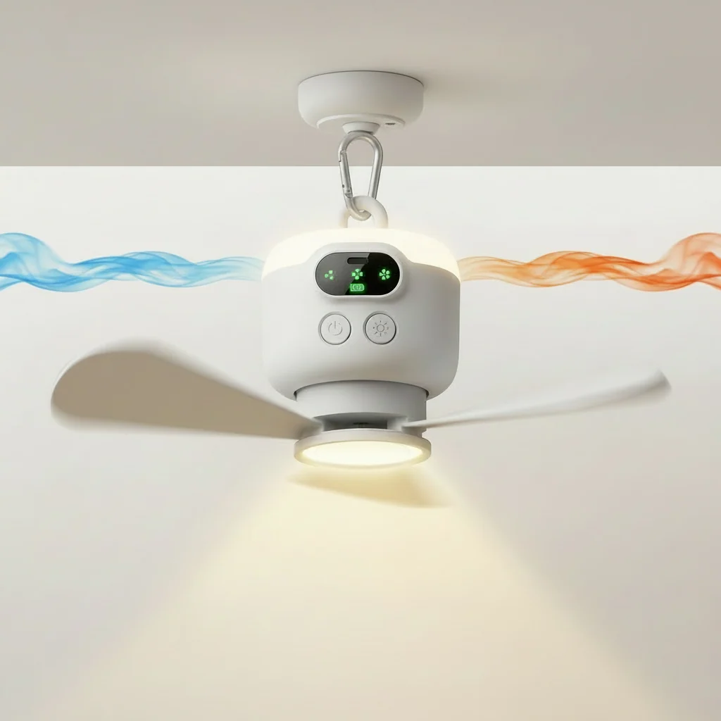 Battery Operated Fan with Light Portable Camping Hanging Fan - Image 3